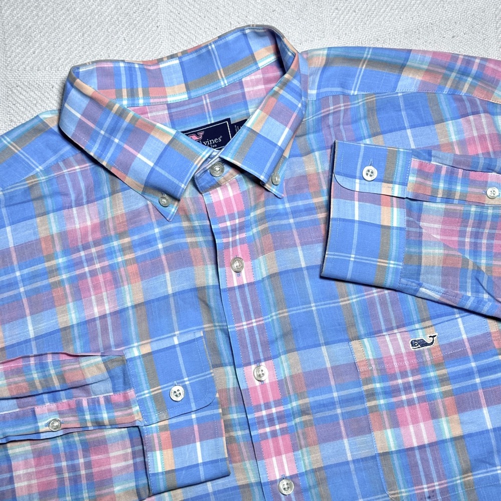 Vineyard Vines Button Down Shirt Mens XL Classic Fit Tucker Pastel Madras Plaid